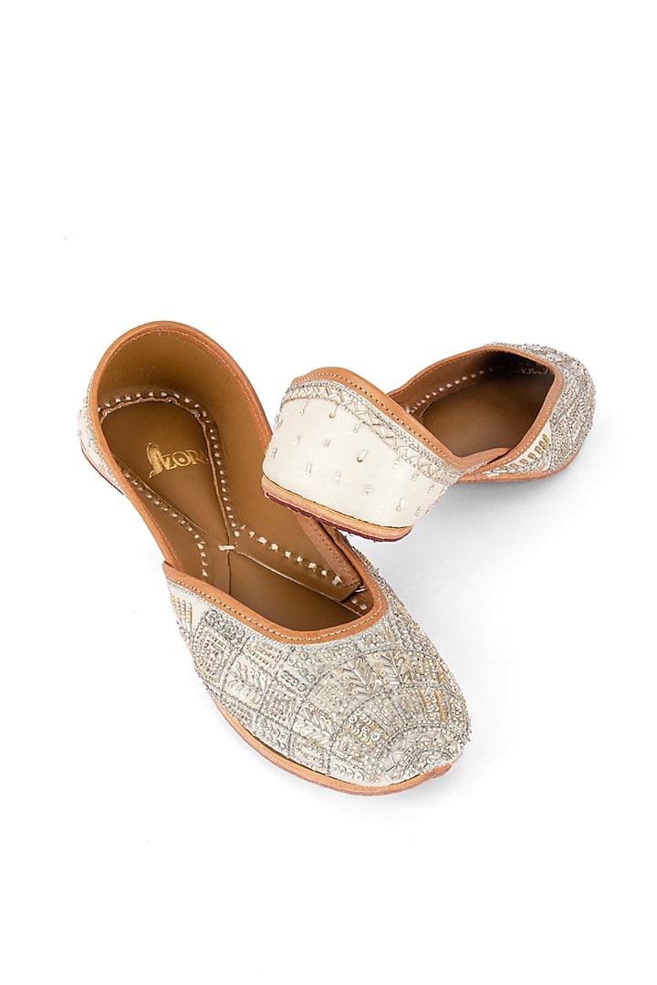 Silver Leather Sequins & Beadwork Juttis by Azora