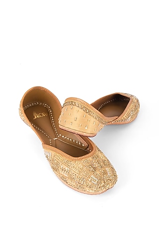 Gold Leather Sequins & Bead Handwork Juttis by Azora