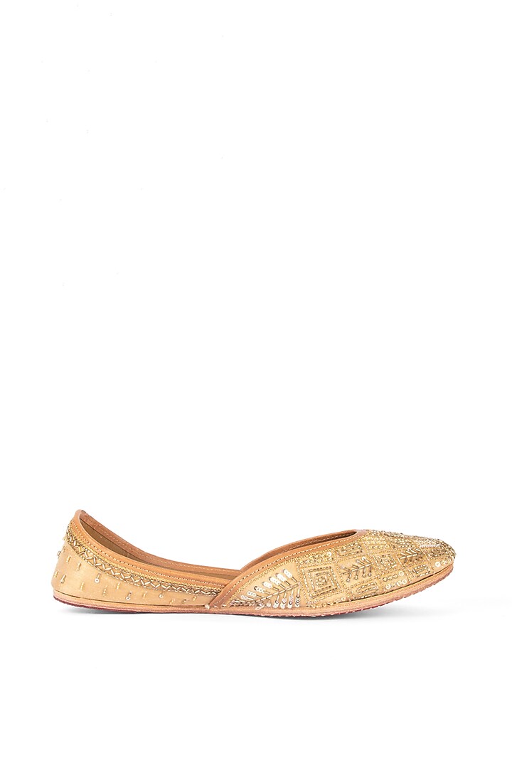 Gold Leather Sequins & Bead Handwork Juttis by Azora at Pernia's Pop Up Shop