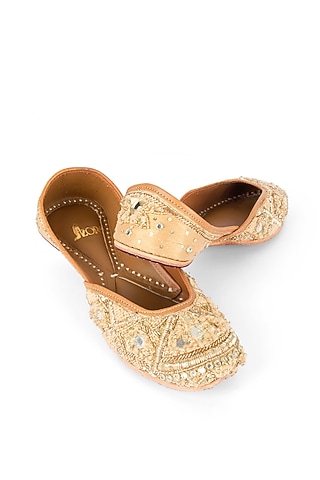 Gold Leather Mirror & Zardosi Work Juttis by Azora