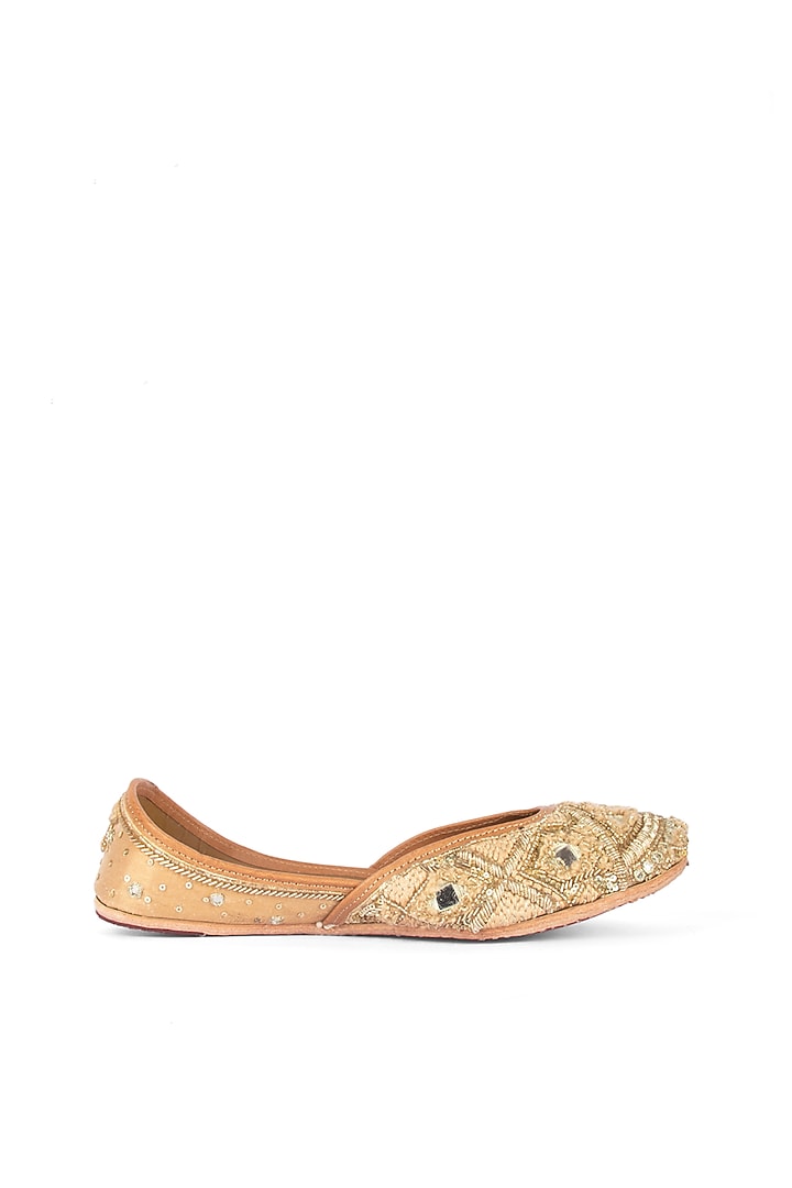 Gold Leather Mirror & Zardosi Work Juttis by Azora at Pernia's Pop Up Shop
