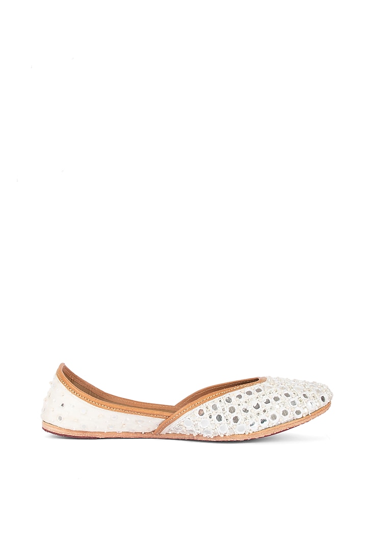 White Leather Mirror Work Juttis by Azora at Pernia's Pop Up Shop