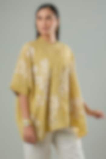 Mustard Silk & Cotton Applique Work Shirt by Azu at Pernia's Pop Up Shop