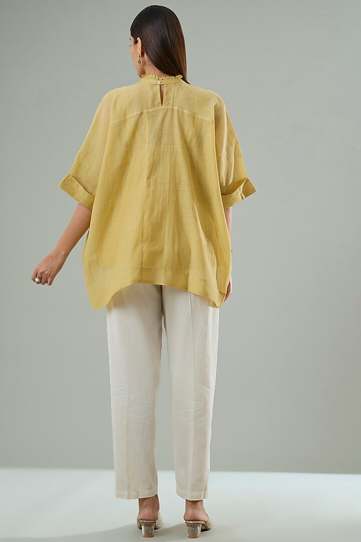 Mustard Silk & Cotton Applique Work Shirt by Azu at Pernia's Pop Up Shop