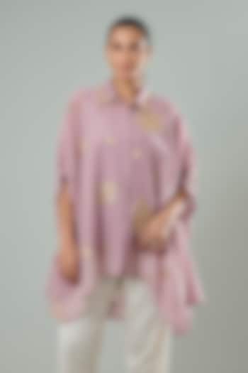 Lilac Silk & Cotton Applique Work Shirt by Azu at Pernia's Pop Up Shop
