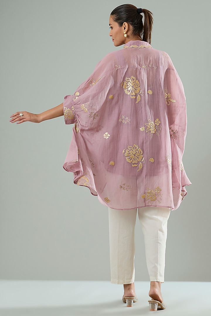 Lilac Silk & Cotton Applique Work Shirt by Azu at Pernia's Pop Up Shop