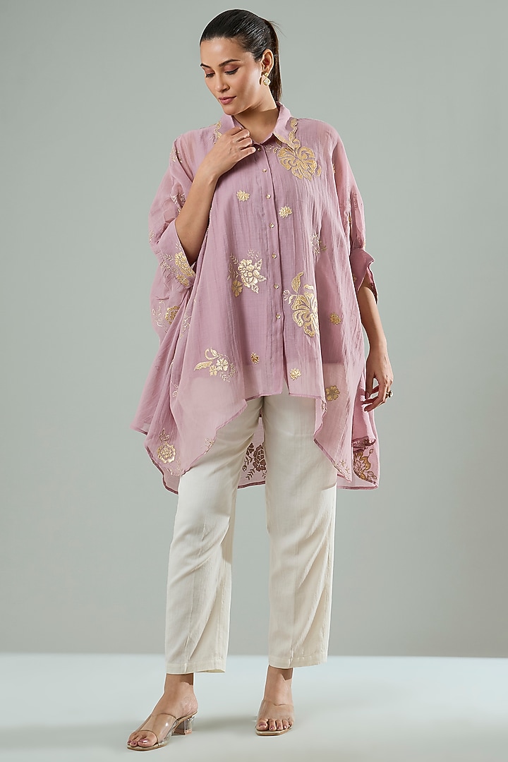 Lilac Silk & Cotton Applique Work Shirt by Azu at Pernia's Pop Up Shop