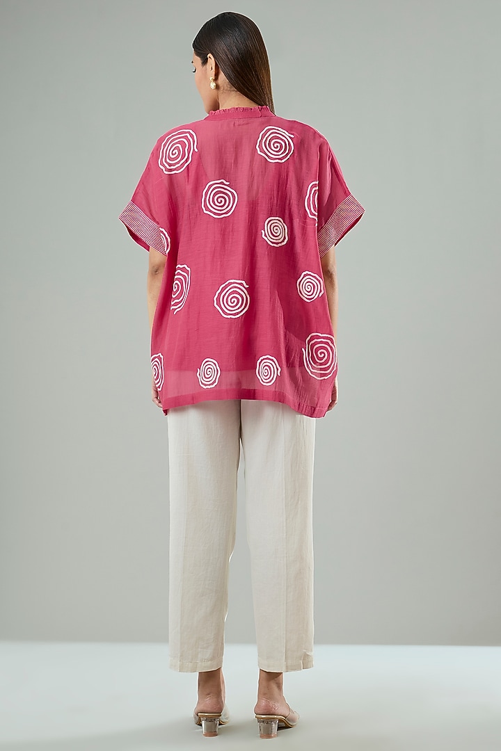 Coral Silk & Cotton Applique Work Shirt by Azu at Pernia's Pop Up Shop