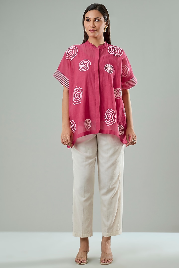 Coral Silk & Cotton Applique Work Shirt by Azu at Pernia's Pop Up Shop