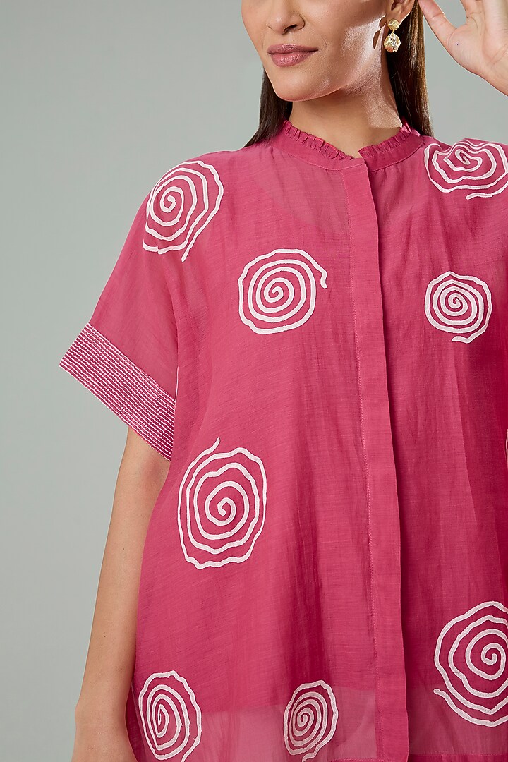 Coral Silk & Cotton Applique Work Shirt by Azu at Pernia's Pop Up Shop