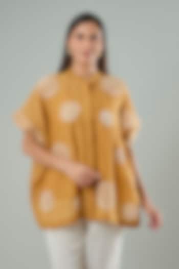 Orange Silk & Cotton Applique Work Shirt by Azu at Pernia's Pop Up Shop