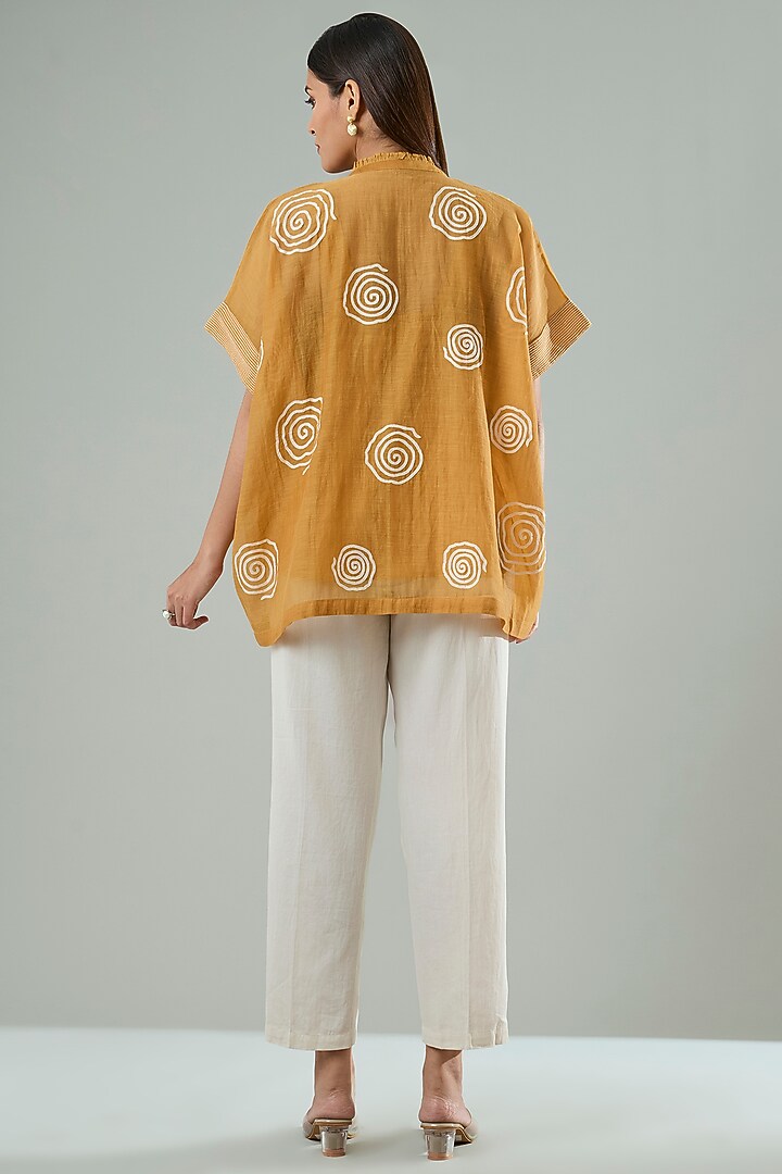 Orange Silk & Cotton Applique Work Shirt by Azu at Pernia's Pop Up Shop