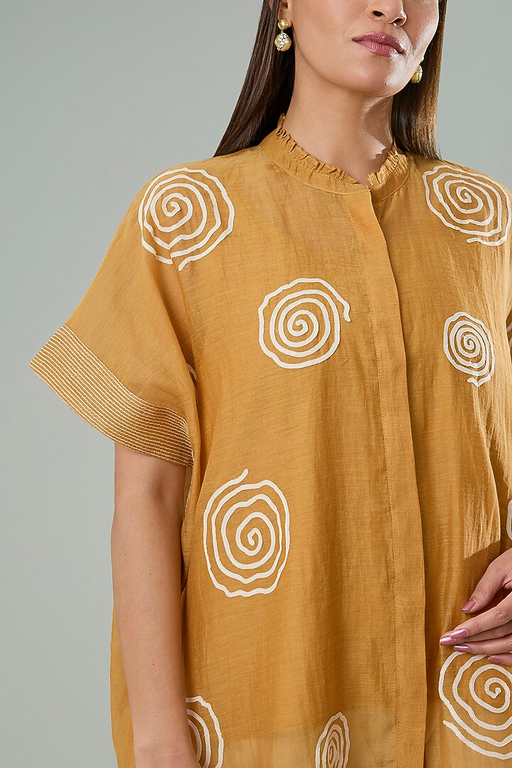 Orange Silk & Cotton Applique Work Shirt by Azu at Pernia's Pop Up Shop