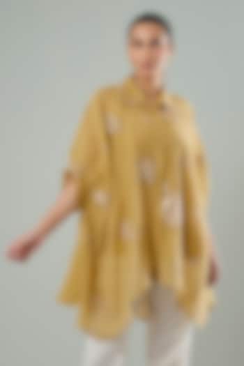 Mustard Silk & Cotton Applique Work Shirt by Azu at Pernia's Pop Up Shop
