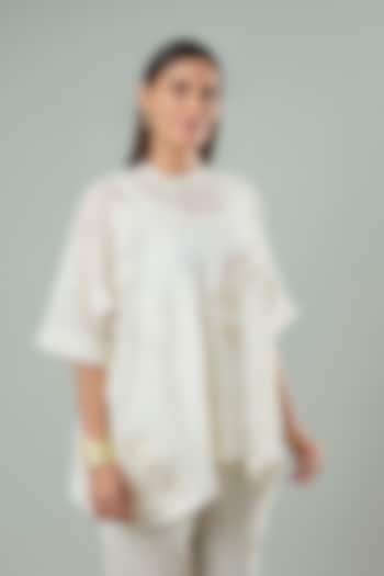 Cream Silk & Cotton Applique Work Shirt by Azu at Pernia's Pop Up Shop