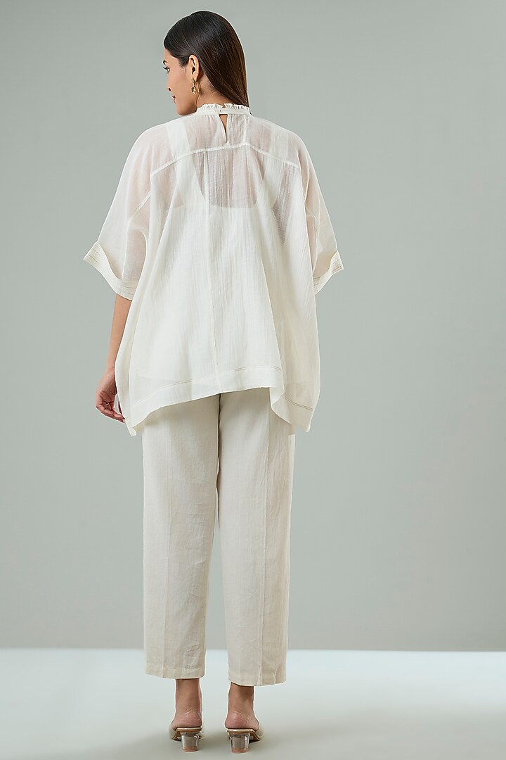 Cream Silk & Cotton Applique Work Shirt by Azu at Pernia's Pop Up Shop