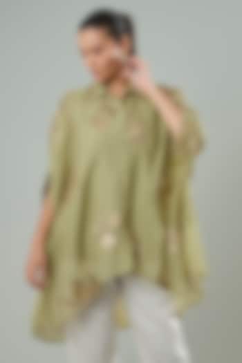 Mint Green Silk & Cotton Applique Work Shirt by Azu at Pernia's Pop Up Shop