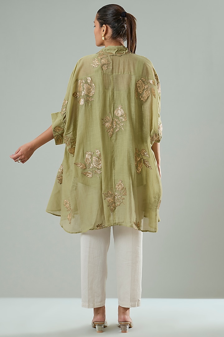 Mint Green Silk & Cotton Applique Work Shirt by Azu at Pernia's Pop Up Shop
