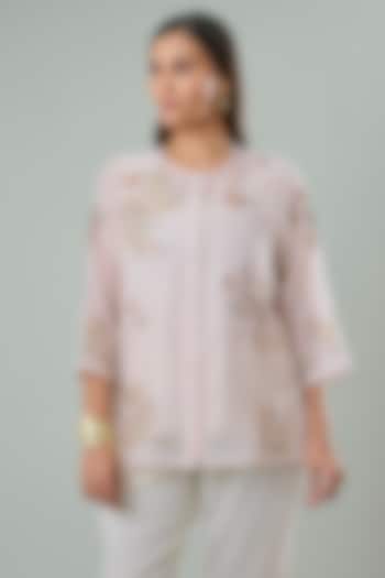 Light Pink Silk & Cotton Applique Work Shirt by Azu at Pernia's Pop Up Shop
