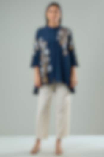 Charcoal Grey Silk & Cotton Applique Work Shirt by Azu at Pernia's Pop Up Shop