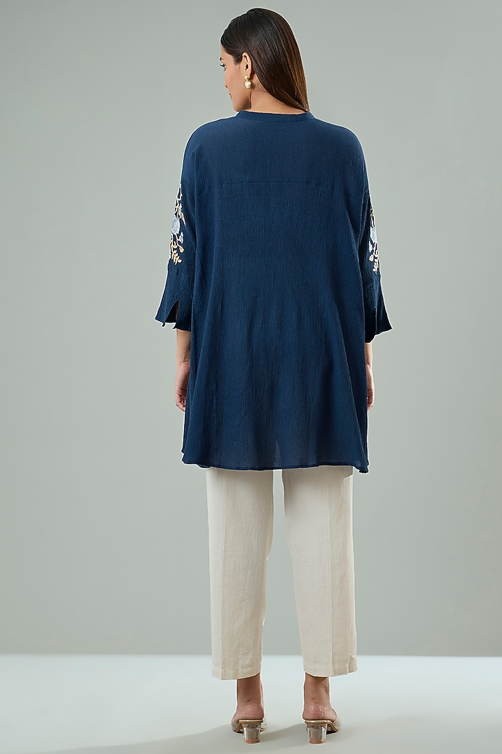 Charcoal Grey Silk & Cotton Applique Work Shirt by Azu at Pernia's Pop Up Shop