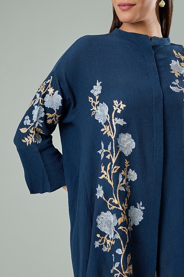 Charcoal Grey Silk & Cotton Applique Work Shirt by Azu at Pernia's Pop Up Shop
