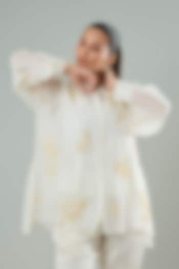 Cream & Mustard Silk Applique Work Shirt by Azu at Pernia's Pop Up Shop