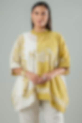 Cream & Mustard Silk Applique Work Shirt by Azu at Pernia's Pop Up Shop