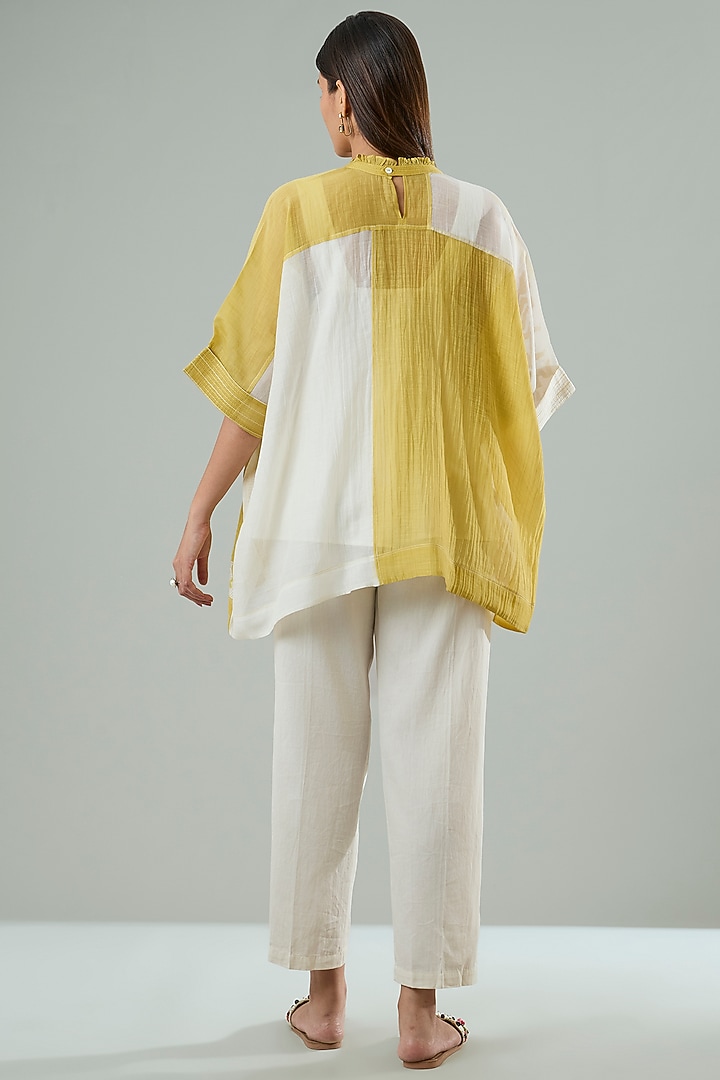 Cream & Mustard Silk Applique Work Shirt by Azu at Pernia's Pop Up Shop