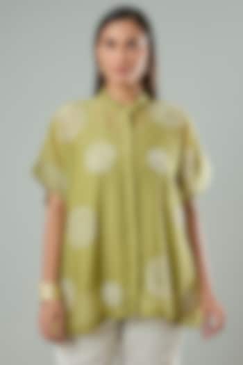 Mint Green Silk & Cotton Applique Work Shirt by Azu at Pernia's Pop Up Shop
