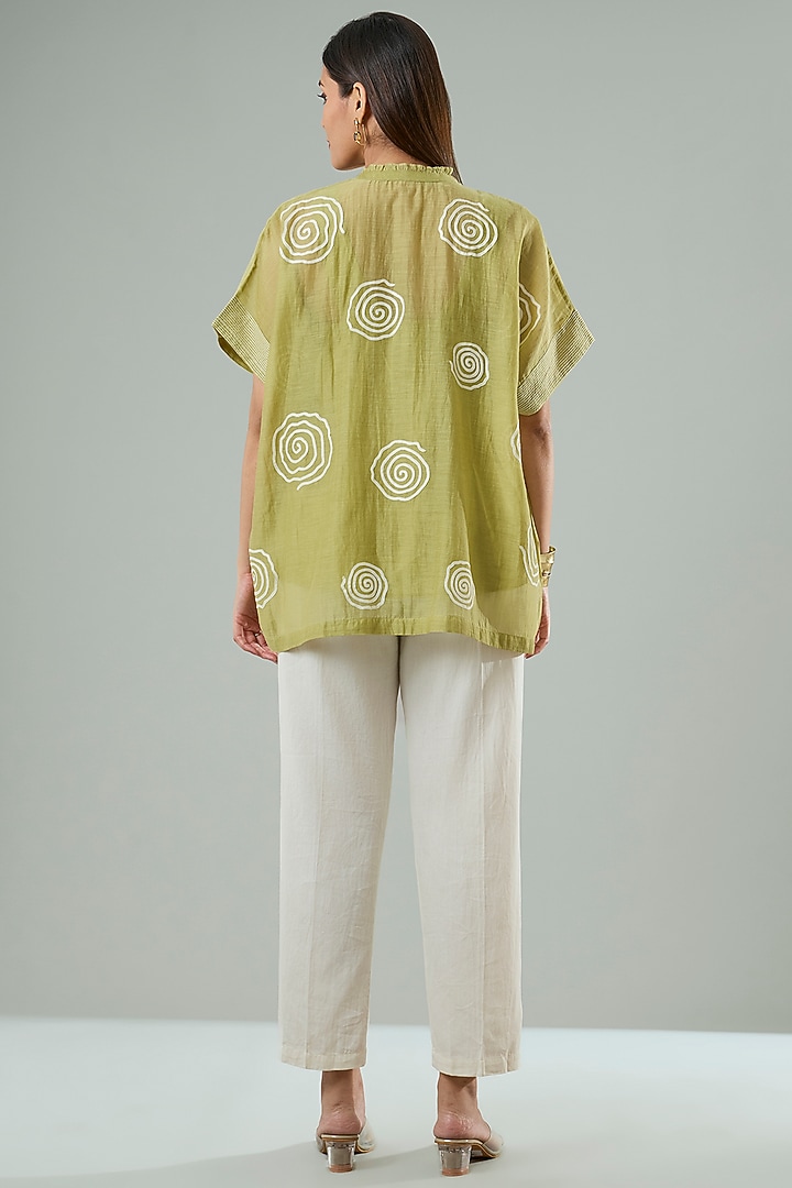 Mint Green Silk & Cotton Applique Work Shirt by Azu at Pernia's Pop Up Shop