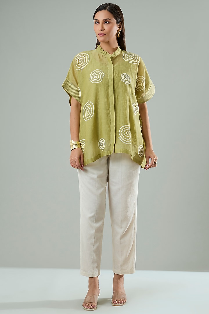 Mint Green Silk & Cotton Applique Work Shirt by Azu at Pernia's Pop Up Shop