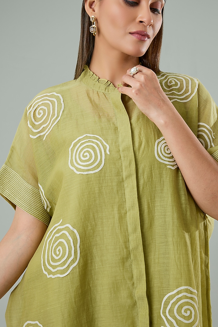 Mint Green Silk & Cotton Applique Work Shirt by Azu at Pernia's Pop Up Shop