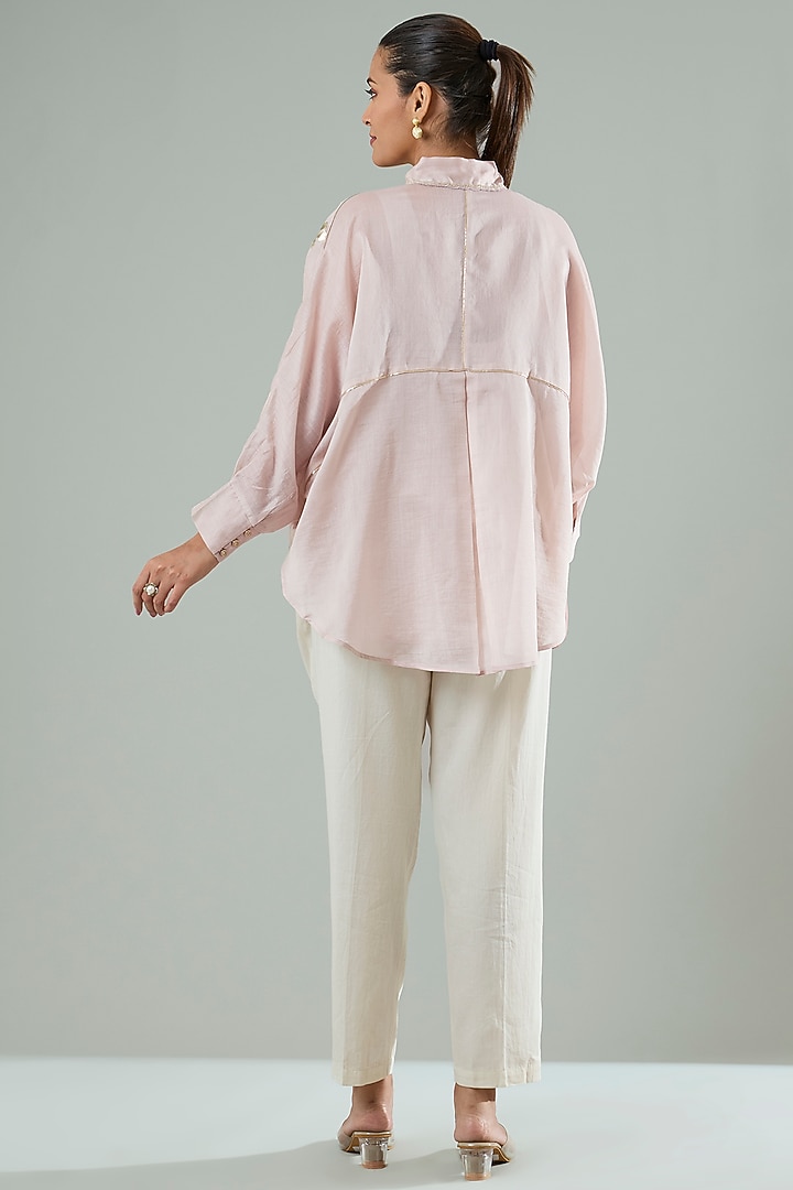 Lilac Silk & Cotton Applique Work Shirt by Azu at Pernia's Pop Up Shop