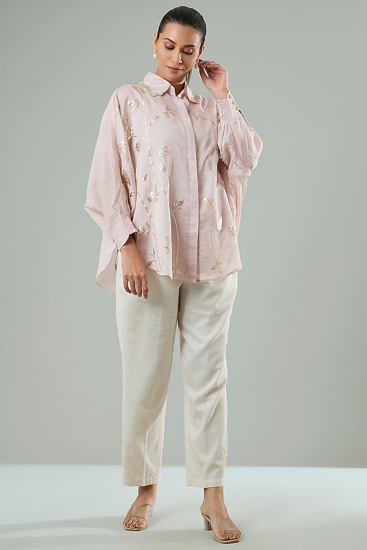 Lilac Silk & Cotton Applique Work Shirt by Azu at Pernia's Pop Up Shop