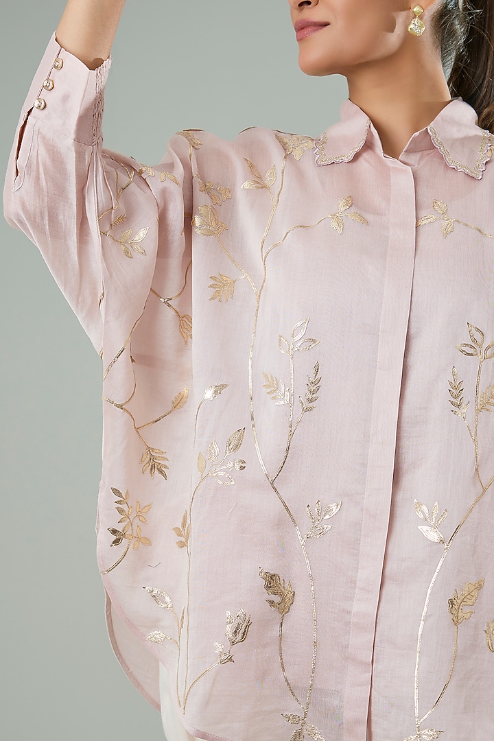 Lilac Silk & Cotton Applique Work Shirt by Azu at Pernia's Pop Up Shop