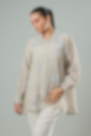 Light Mousse Silk & Cotton Applique Work Shirt by Azu at Pernia's Pop Up Shop
