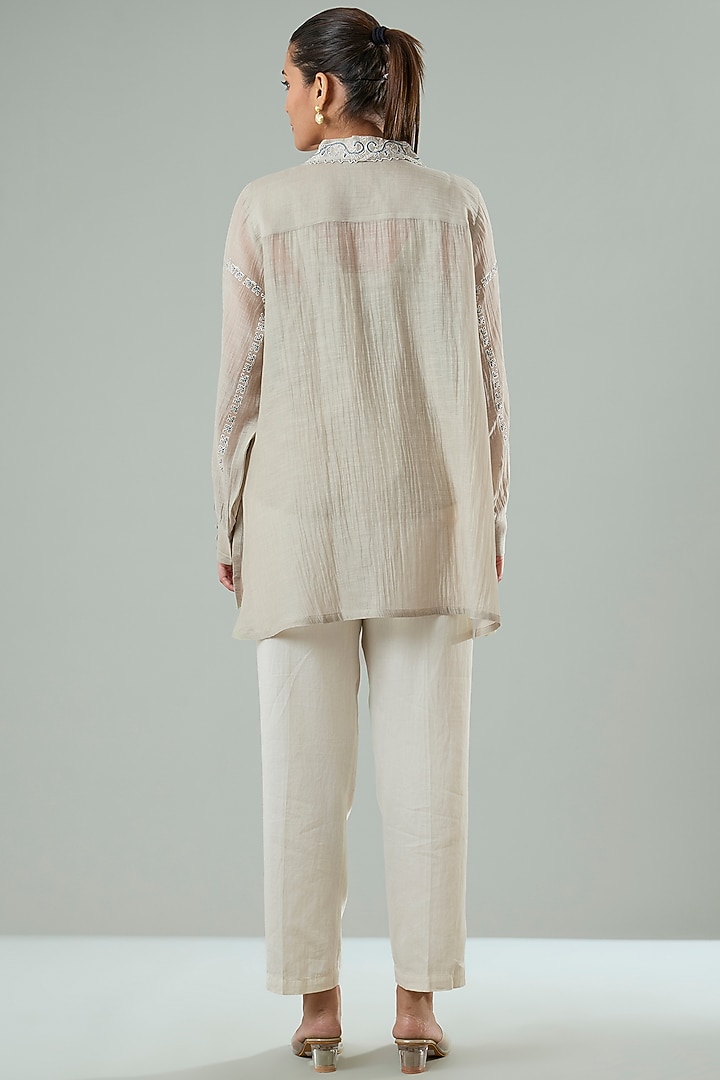 Light Mousse Silk & Cotton Applique Work Shirt by Azu at Pernia's Pop Up Shop