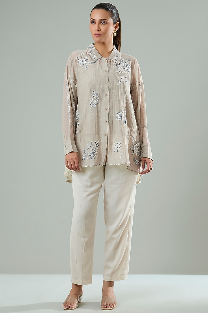Light Mousse Silk & Cotton Applique Work Shirt by Azu at Pernia's Pop Up Shop