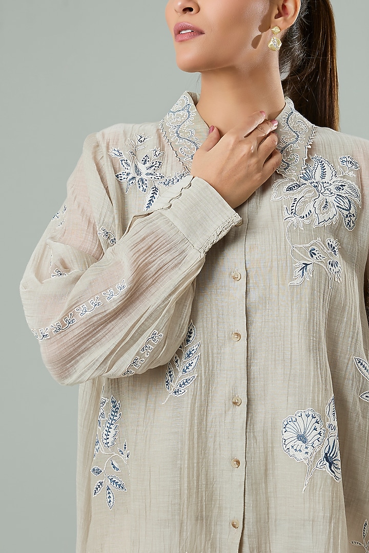 Light Mousse Silk & Cotton Applique Work Shirt by Azu at Pernia's Pop Up Shop