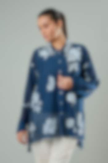 Charcoal Grey Silk & Cotton Applique Work Shirt by Azu at Pernia's Pop Up Shop