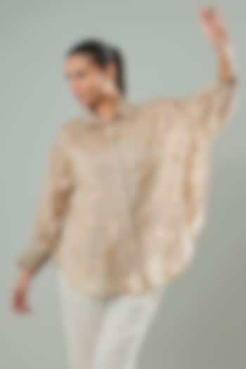 Mousse Brown Silk & Cotton Applique Work Shirt by Azu at Pernia's Pop Up Shop
