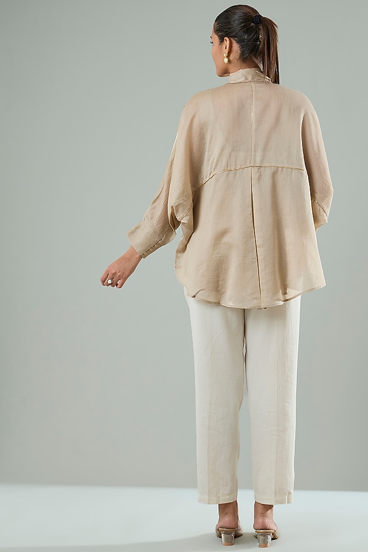 Mousse Brown Silk & Cotton Applique Work Shirt by Azu at Pernia's Pop Up Shop