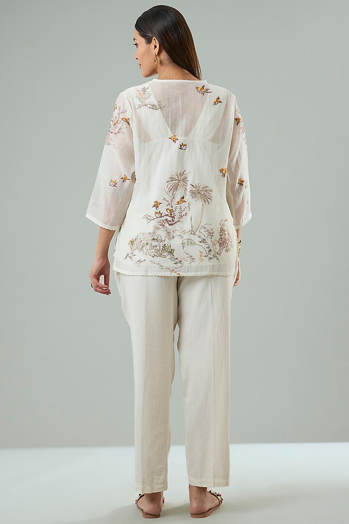 Cream Silk & Cotton Applique Work Shirt by Azu at Pernia's Pop Up Shop