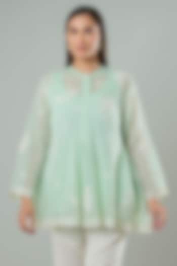 Firozi Silk & Cotton Applique Work Shirt by Azu at Pernia's Pop Up Shop