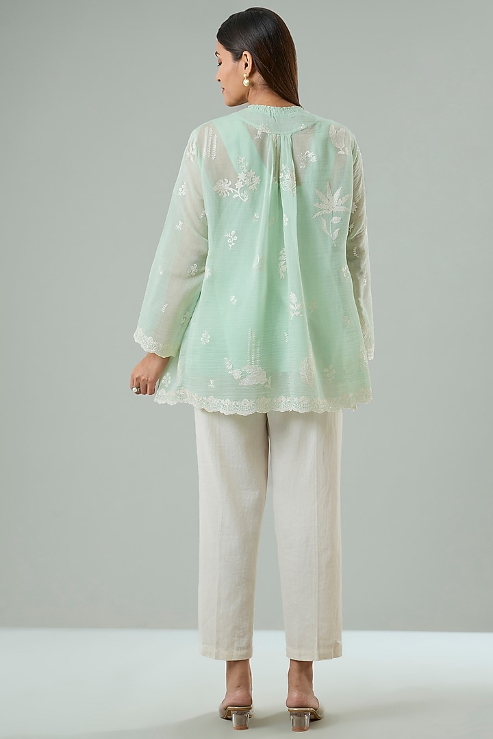 Firozi Silk & Cotton Applique Work Shirt by Azu at Pernia's Pop Up Shop