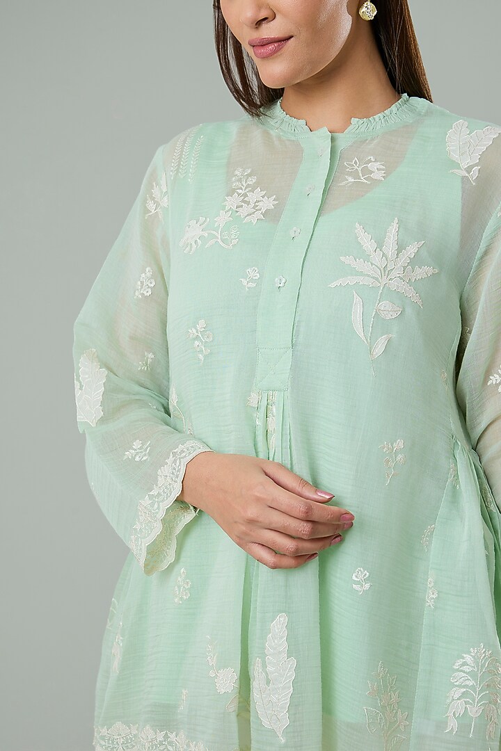 Firozi Silk & Cotton Applique Work Shirt by Azu at Pernia's Pop Up Shop