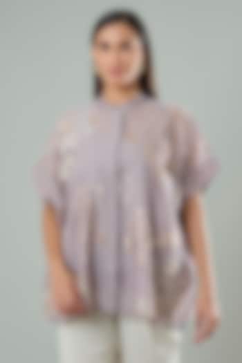 Lilac Silk & Cotton Applique Work Shirt by Azu at Pernia's Pop Up Shop