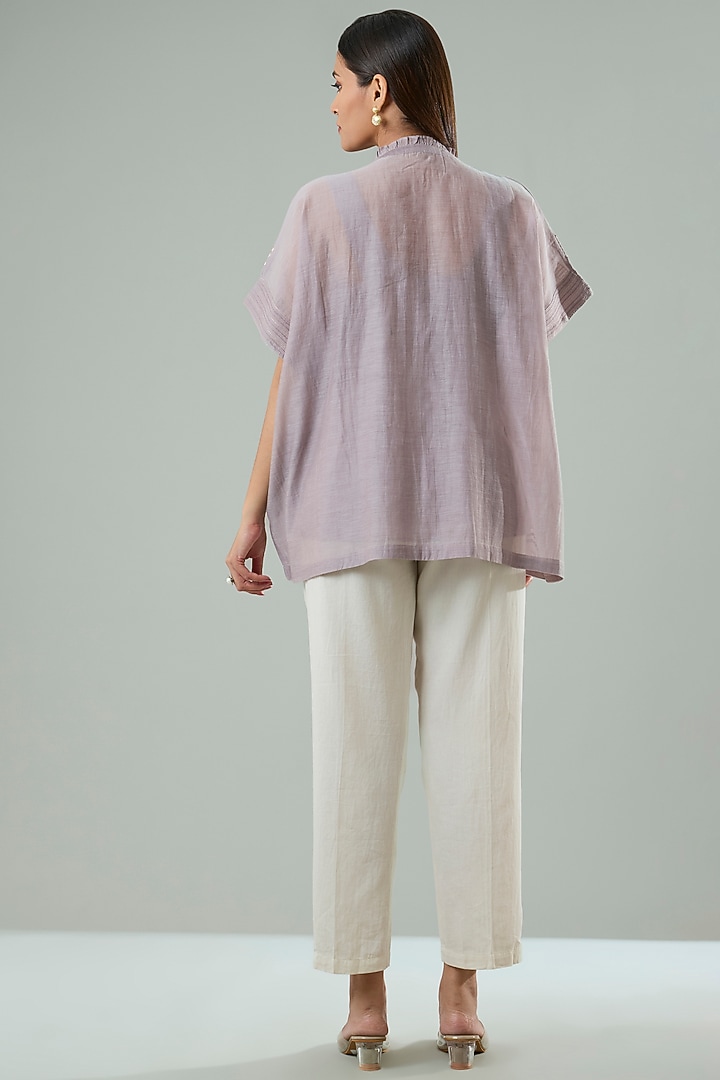 Lilac Silk & Cotton Applique Work Shirt by Azu at Pernia's Pop Up Shop