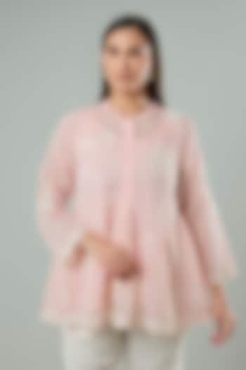 Pink Silk & Cotton Applique Work Shirt by Azu at Pernia's Pop Up Shop